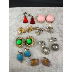 Vintage Clip On‎ Earrings Lot Green Pink Blue Red